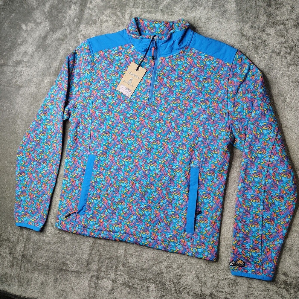Chubbies Pullover Mens‎ Medium Blue The Spade Quilted Quarter Zip Floral AOP NWT